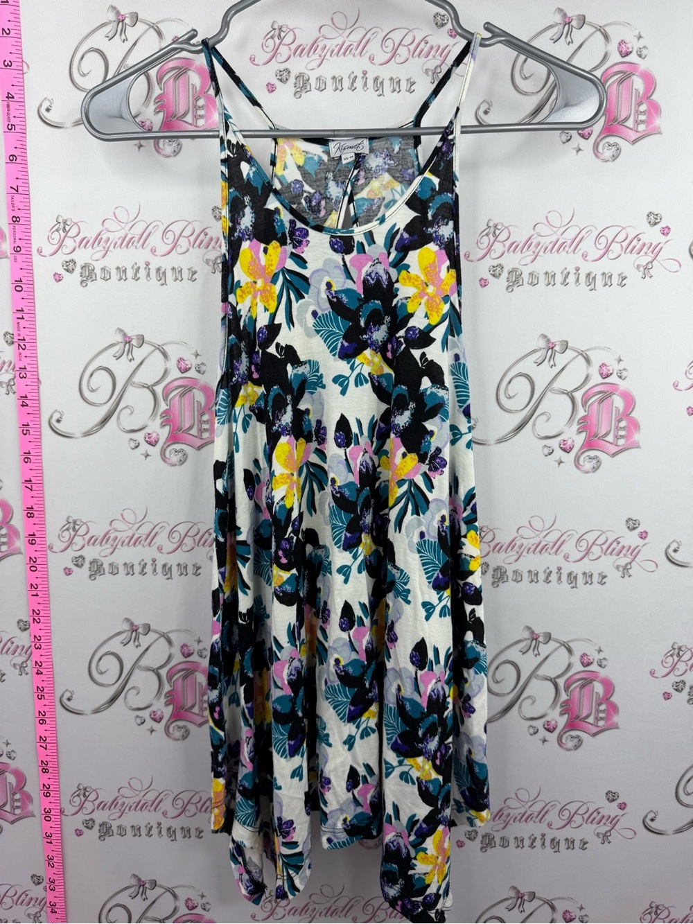 Kismet dress tropical Floral Dress in White with Yellow, Purple & Teal Accents